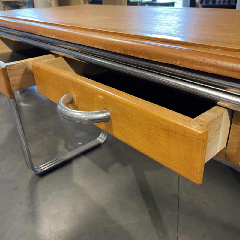 Art Deco modernistisch Bauhaus bureau / console, hout & drievoudig verchroomde stalen buizen, ca 1930/40