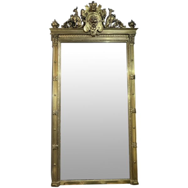 Large golden fireplace mirror, wood and stucco, Napoleon III period, ca 1890