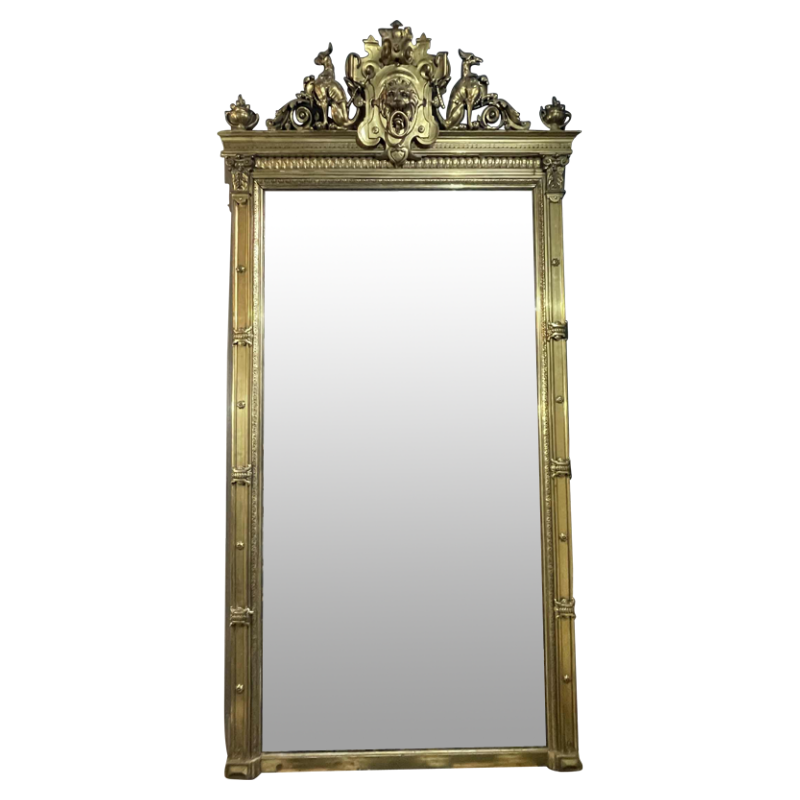 Grand & ancien miroir doré de cheminée, bois / stuc, époque Napoléon III ca 1890