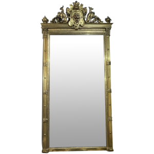 Grand & ancien miroir doré de cheminée, bois / stuc, époque Napoléon III ca 1890