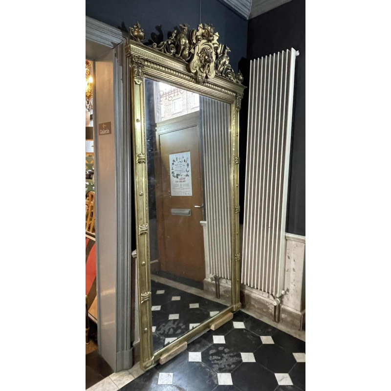 Grote vergulde spiegel, hout en stucwerk, Napoleon III-periode, ca 1890