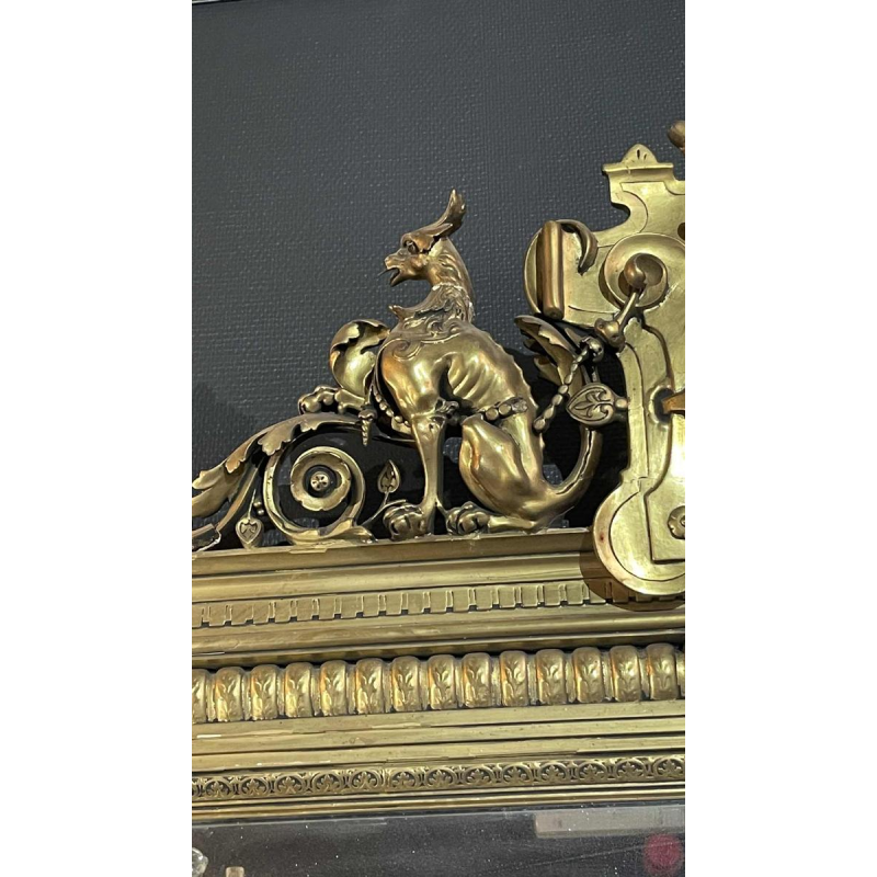Large golden fireplace mirror, wood and stucco, Napoleon III period, ca 1890