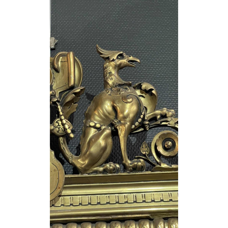 Grand & ancien miroir doré de cheminée, bois / stuc, époque Napoléon III ca 1890