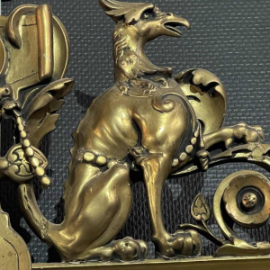 Grand & ancien miroir doré de cheminée, bois / stuc, époque Napoléon III ca 1890