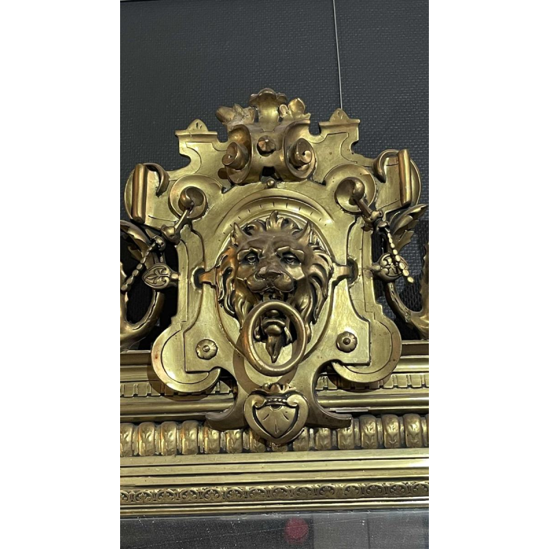 Large golden fireplace mirror, wood and stucco, Napoleon III period, ca 1890