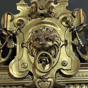 Large golden fireplace mirror, wood and stucco, Napoleon III period, ca 1890