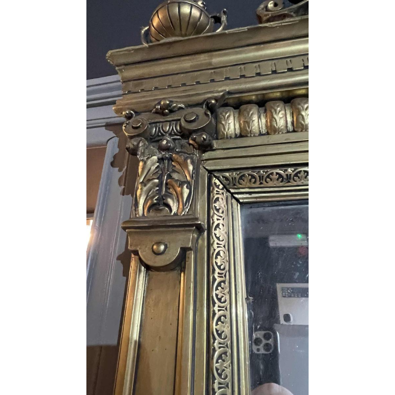 Grand & ancien miroir doré de cheminée, bois / stuc, époque Napoléon III ca 1890