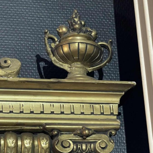 Large golden fireplace mirror, wood and stucco, Napoleon III period, ca 1890