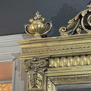 Grand & ancien miroir doré de cheminée, bois / stuc, époque Napoléon III ca 1890