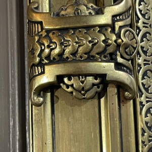 Grand & ancien miroir doré de cheminée, bois / stuc, époque Napoléon III ca 1890