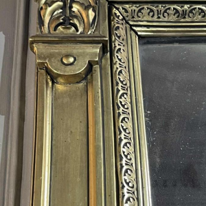 Large golden fireplace mirror, wood and stucco, Napoleon III period, ca 1890