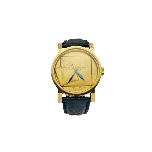 Gio Pomodoro Millennium, automatic watch, 18kt yellow gold, black leather strap