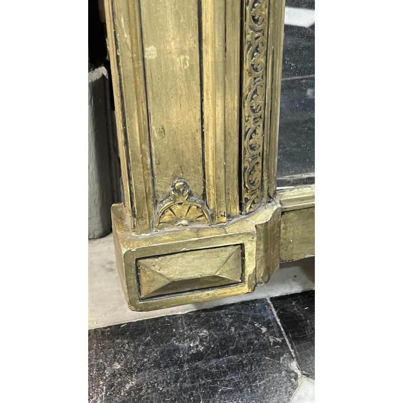 Large golden fireplace mirror, wood and stucco, Napoleon III period, ca 1890