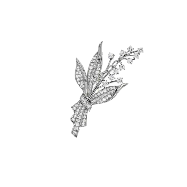 Vintage platina broche met briljant geslepen en baguette geslepen diamanten