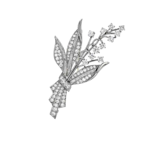 Vintage platina broche met briljant geslepen en baguette geslepen diamanten