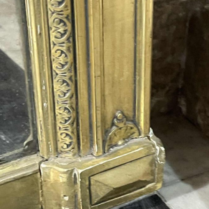 Large golden fireplace mirror, wood and stucco, Napoleon III period, ca 1890