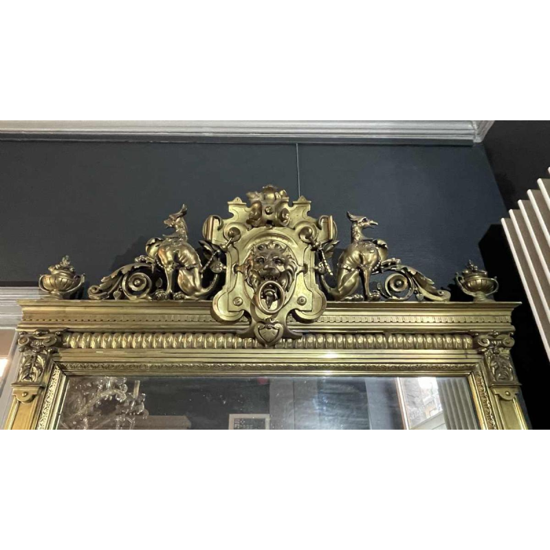 Large golden fireplace mirror, wood and stucco, Napoleon III period, ca 1890