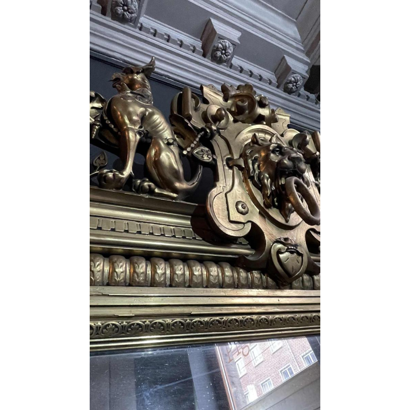Grand & ancien miroir doré de cheminée, bois / stuc, époque Napoléon III ca 1890
