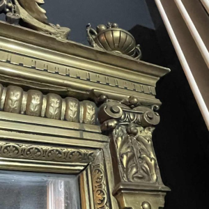 Large golden fireplace mirror, wood and stucco, Napoleon III period, ca 1890