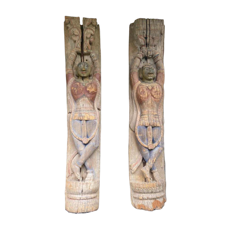 Pair of wooden elements / sculptures, India late 19th century