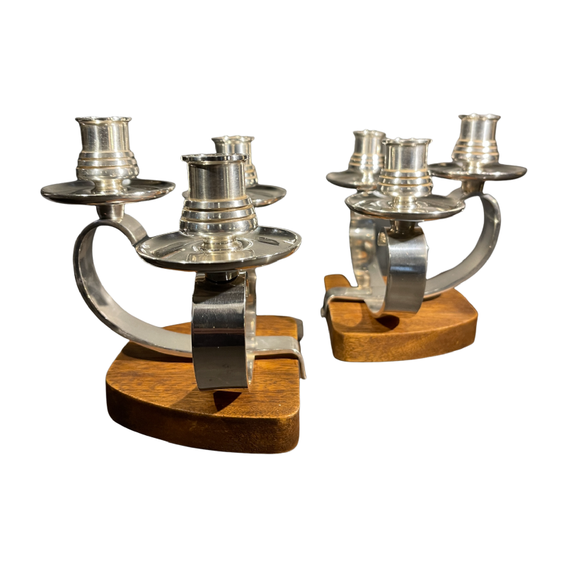 Wiskemann Silverware, Pair of Art Deco Silver Plated Candelabras Candel holders