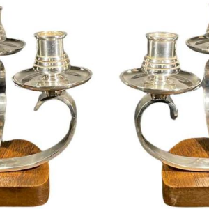 Wiskemann Zilverwerk, Paar Art Deco Kandelaars Metaal Zilver Metaal, ca 1930