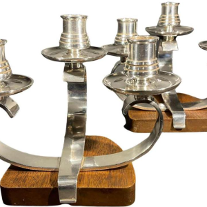 Wiskemann Zilverwerk, Paar Art Deco Kandelaars Metaal Zilver Metaal, ca 1930