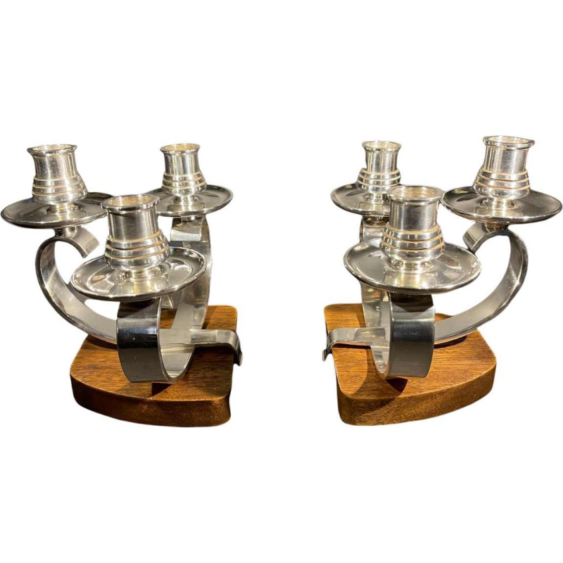 Wiskemann Silverware, Pair of Art Deco Silver Plated Candelabras Candel holders