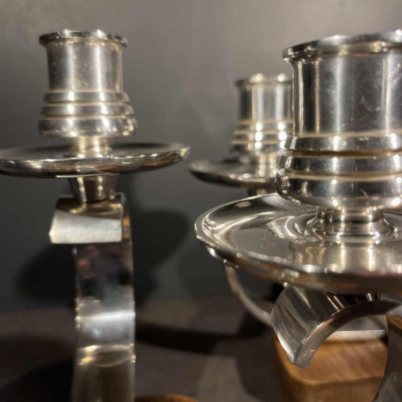Wiskemann Silverware, Pair of Art Deco Silver Plated Candelabras Candel holders