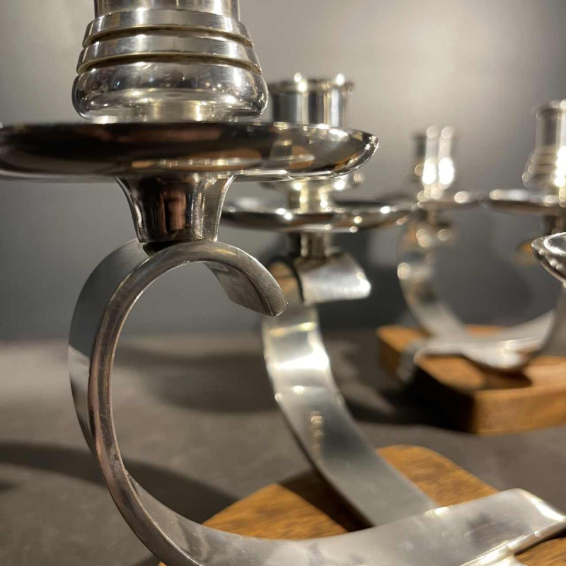 Wiskemann Zilverwerk, Paar Art Deco Kandelaars Metaal Zilver Metaal, ca 1930