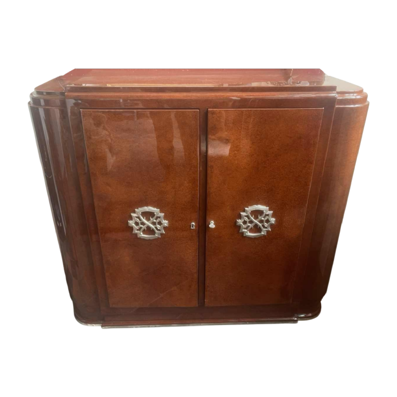 Buffet Art Déco, bois de plaquage d'amboine laqué brillant, meuble entièrement restauré, ca 1930