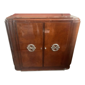 Art Deco sideboard, glossy lacquered amboyna veneer, furniture fully restored, ca 1930