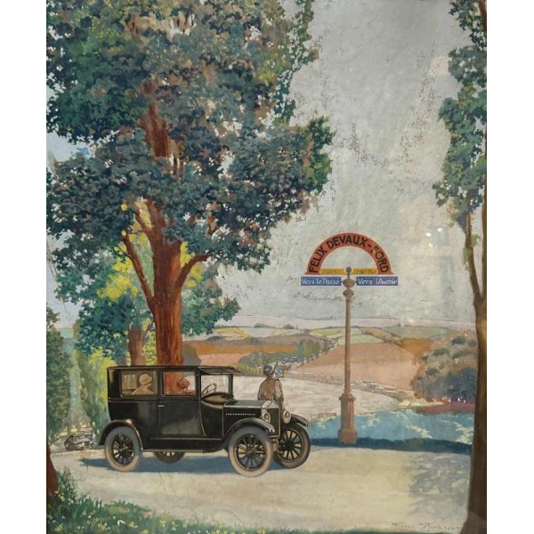 Sterne Stevens, project Ford cars Carrosserie Devaux Bruxelles et Lux, watercolour on paper