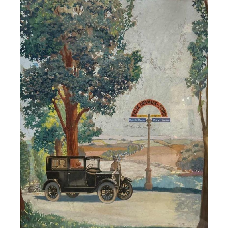 Sterne Stevens, projet voitures Ford Carrosserie Devaux Bruxelles et Lux, aquarelle sur papier
