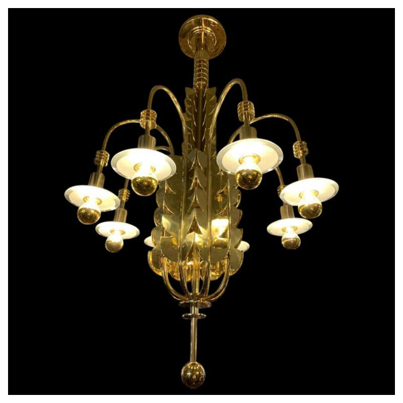 GIO PONTI for EMILIO LANCIA (Attribué à), Lustre Art Déco laiton et verre, 1930s