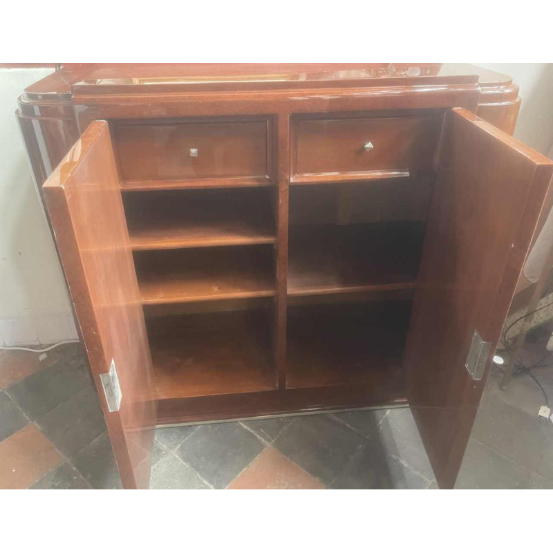 Buffet Art Déco, bois de plaquage d'amboine laqué brillant, meuble entièrement restauré, ca 1930