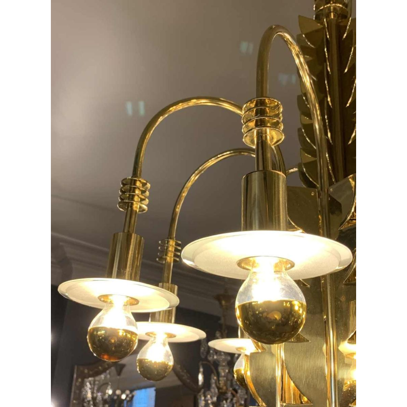 GIO PONTI for EMILIO LANCIA (Attribué à), Lustre Art Déco laiton et verre, 1930s