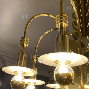 GIO PONTI for EMILIO LANCIA (Attributed), Art Deco Brass Glass Chandelier, 1930s