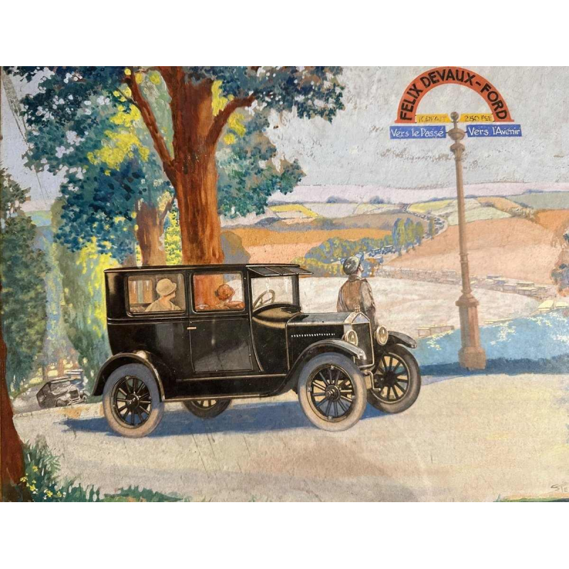 Sterne Stevens, projet voitures Ford Carrosserie Devaux Bruxelles et Lux, aquarelle sur papier