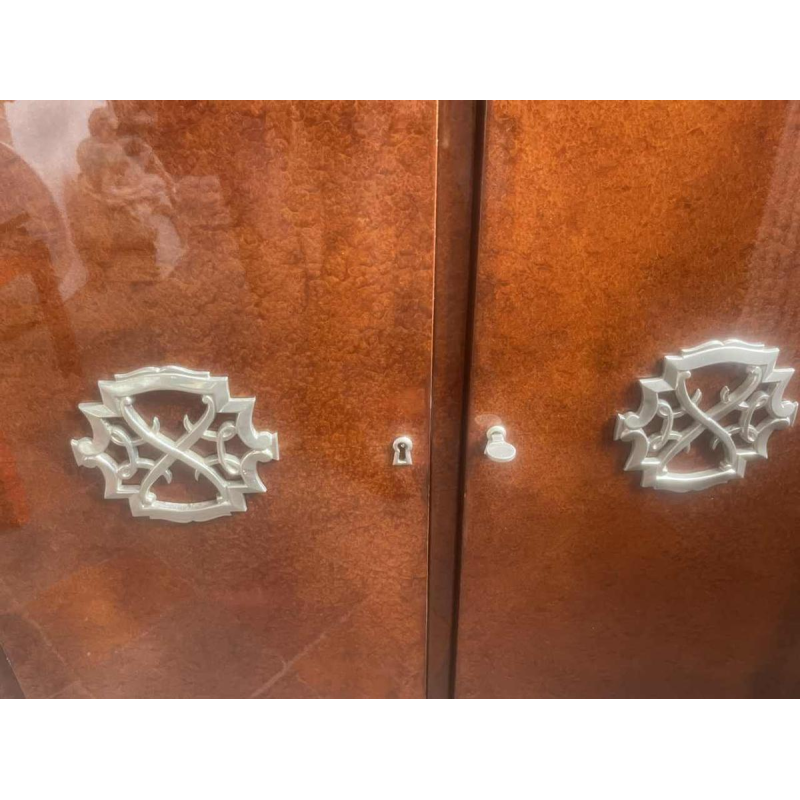 Art Deco sideboard, glossy lacquered amboyna veneer, furniture fully restored, ca 1930