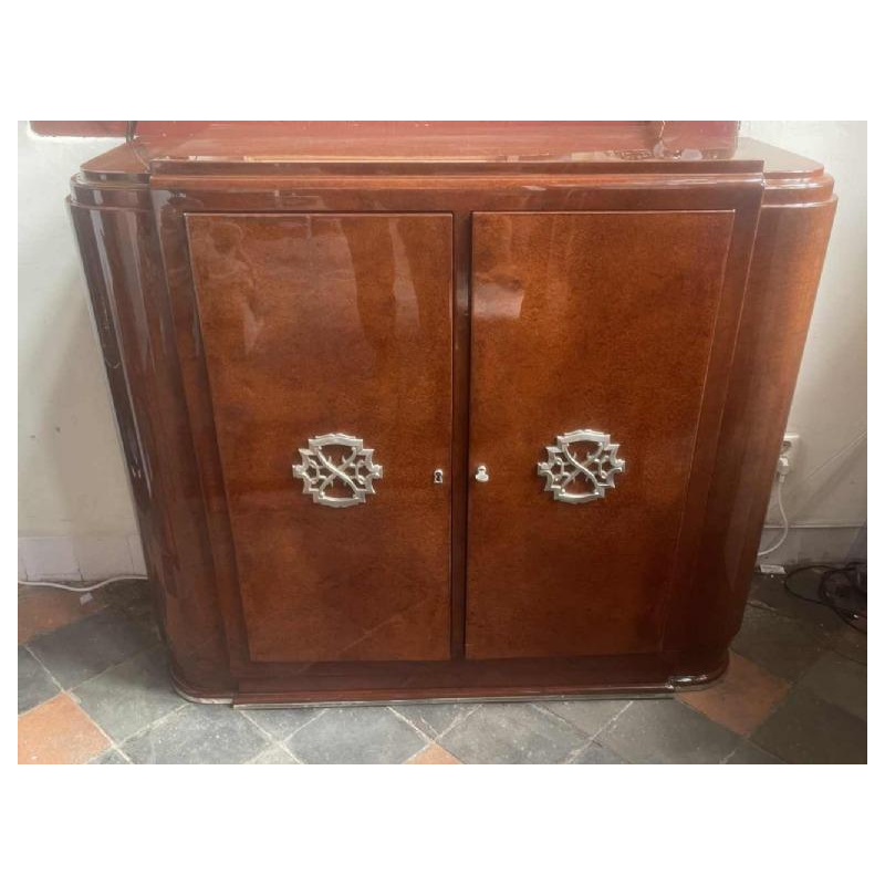 Art Deco sideboard, glossy lacquered amboyna veneer, furniture fully restored, ca 1930