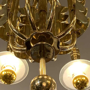 GIO PONTI for EMILIO LANCIA (Attributed), Art Deco Brass Glass Chandelier, 1930s