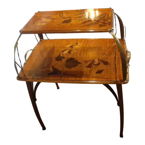 Léon Benouville, Art Nouveau tea table, floral marquetry decoration, ca 1900