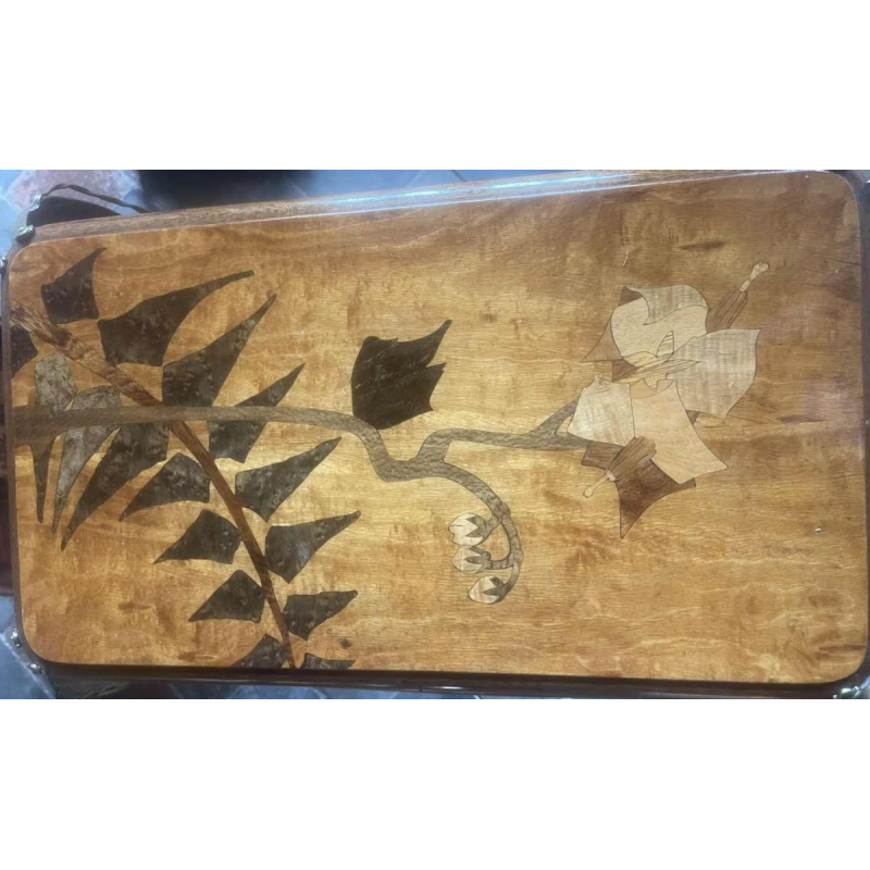 Léon Benouville, Art Nouveau tea table, floral marquetry decoration, ca 1900