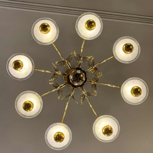 GIO PONTI for EMILIO LANCIA (Attribué à), Lustre Art Déco laiton et verre, 1930s