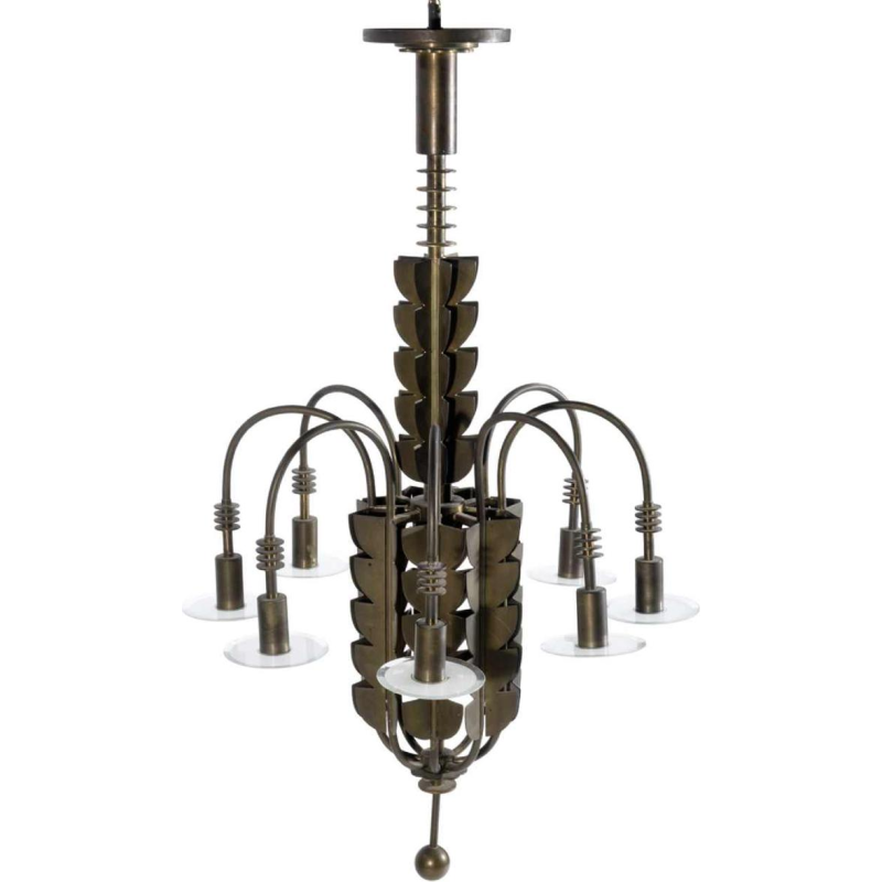 GIO PONTI voor EMILIO LANCIA (toegeschreven aan), Art Deco messing kroonluchter