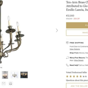 GIO PONTI voor EMILIO LANCIA (toegeschreven aan), Art Deco messing kroonluchter