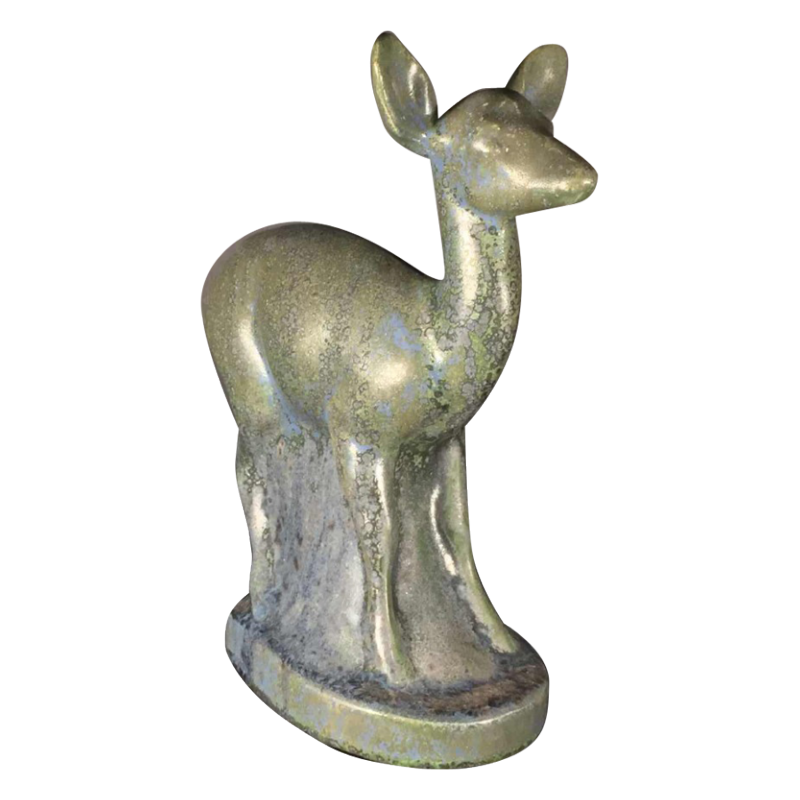 Thierry Van Rijswijck pour Roger Guérin, Sculpture animalière Art Déco, Faon / Biche en grès, 1930s