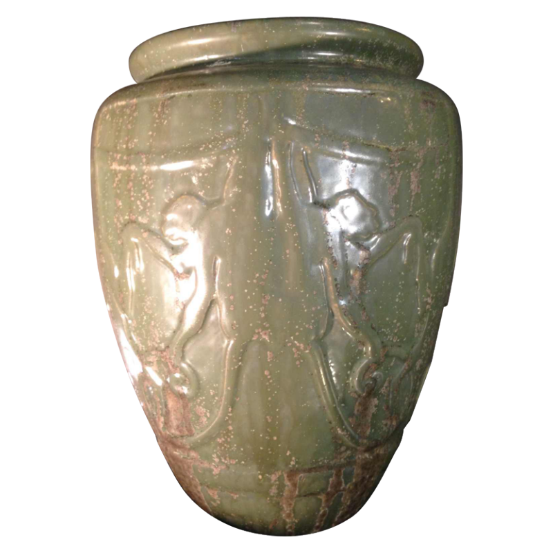 ROGER GUERIN N° 761 vase with MONKEYS stylized Art Deco, Grès de Bouffioulx 1930