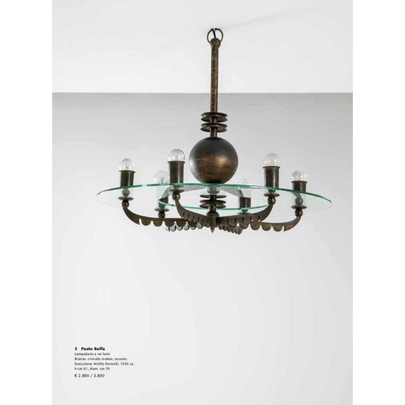 GIO PONTI voor EMILIO LANCIA (toegeschreven aan), Art Deco messing kroonluchter